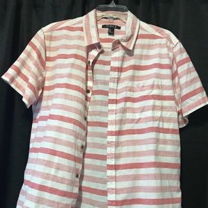 Short sleeve, striped button up dress shirt